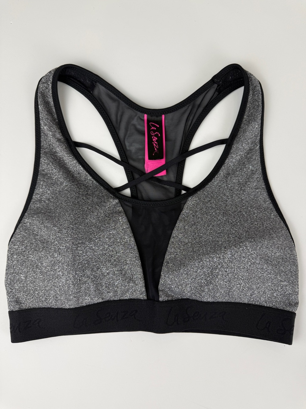 La Senza Bralette Women's Small Silver Metallic Black Mesh Strappy Racerback